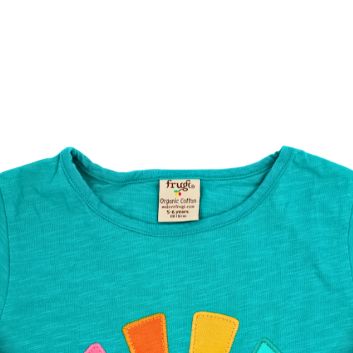 Frugi T-Shirt Türkis Sonnen Applikation 110/116