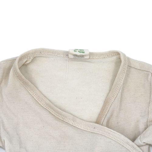 Alana Kurzarm Wickelbody aus Bio-Wolle und Seide, Beige, 62/68