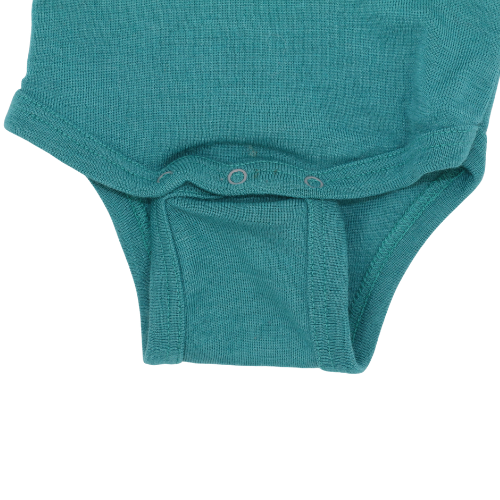 Engel Natur Kurzarm-Body aus Wolle und Seide in Blau für Größe 74/80, mit niedlichem Engel-Design von Wald-Rabauken