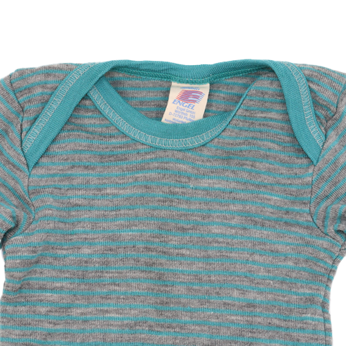 Engel Natur Langarm Body aus Wolle und Seide, Blau-Grau-Gestreift 74/80