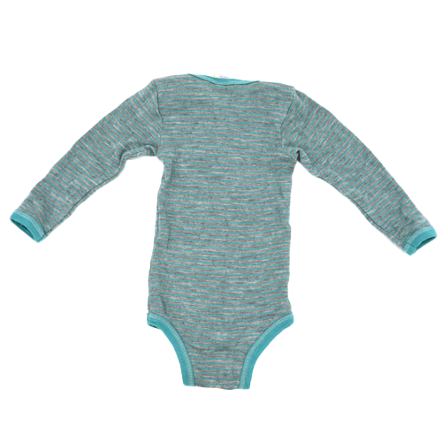 Engel Natur Langarm Body aus Wolle und Seide, Blau-Grau-Gestreift 74/80