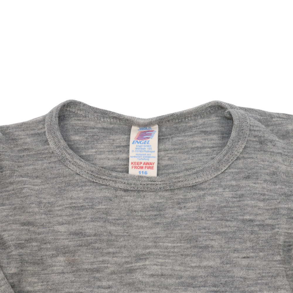 Langarmshirt von Wald-Rabauken aus Wolle und Seide in Grau, für Kindergröße 116, weiches, warmes Material.