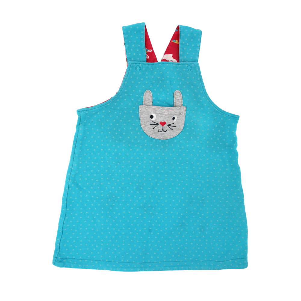 Frugi Wende-Kleid Blau/Rosa mit Hasen Motiv 90-98