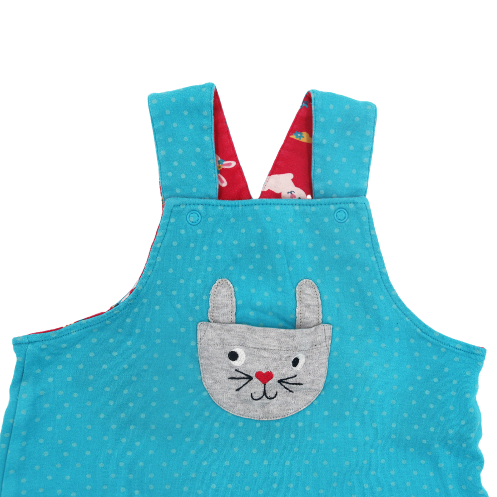 Frugi Wende-Kleid Blau/Rosa mit Hasen Motiv 90-98