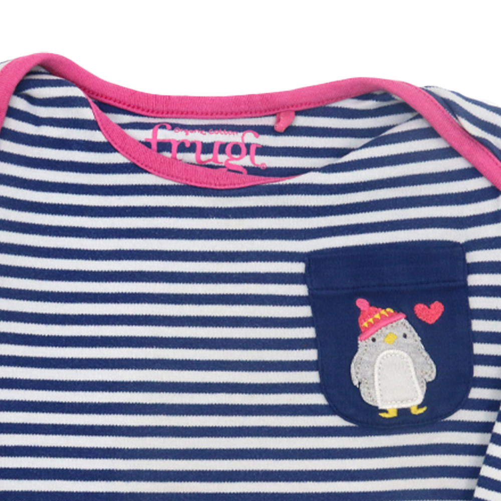 Frugi Langarmshirt Blau-Weiß gestreift Pinguin 86/92