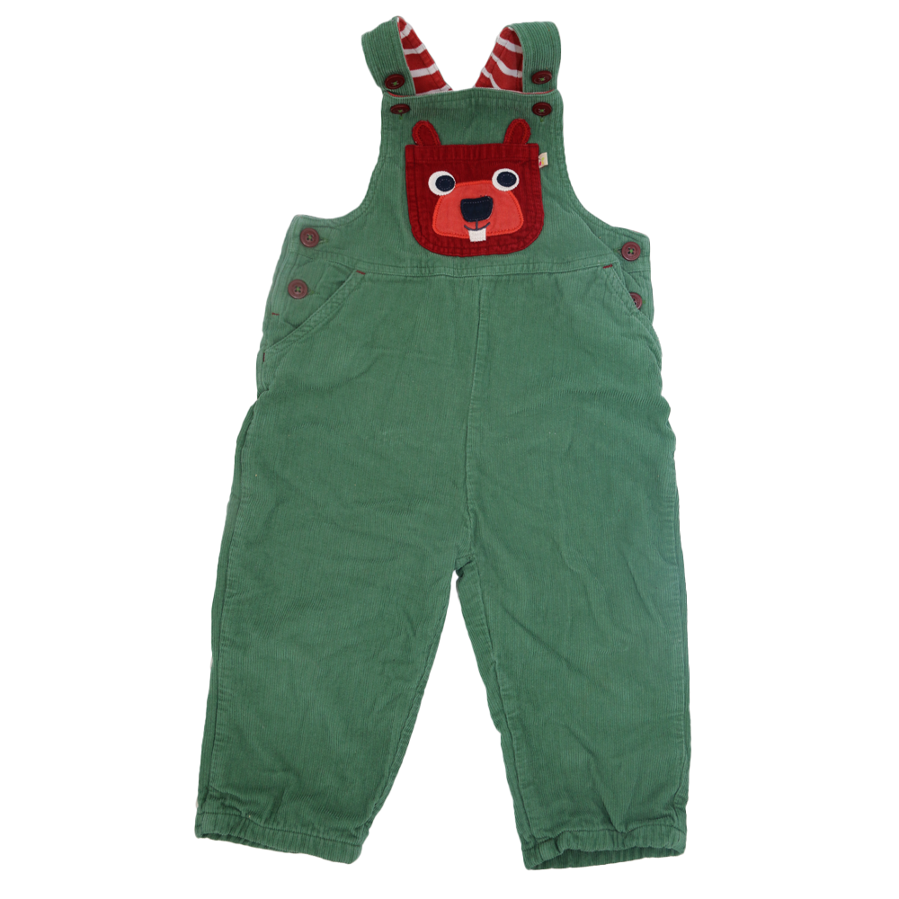 Frugi Cord Latzhose Grün mit Bär-Motiv 86/92