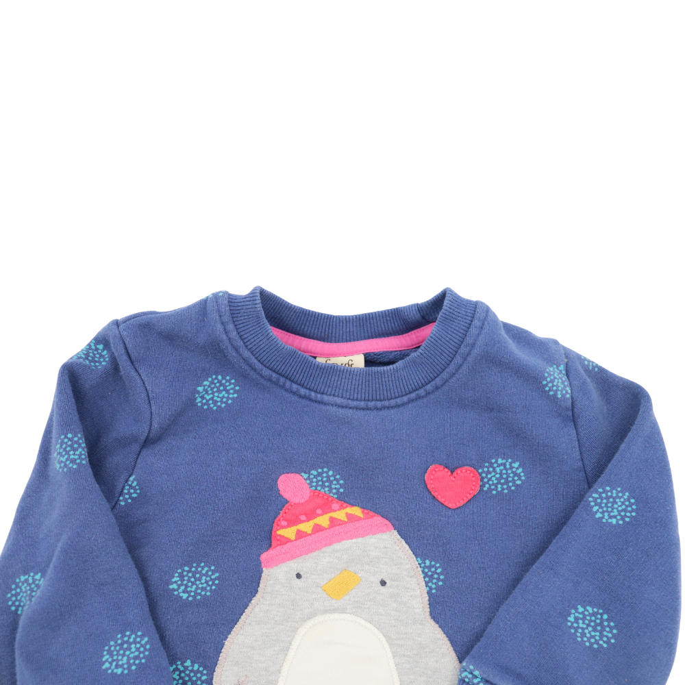 Frugi Pullover Blau mit Pinguin Applikation 92/98