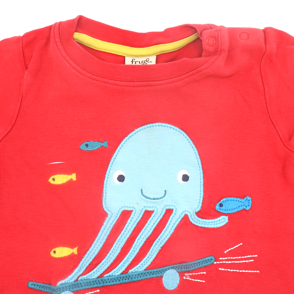 Frugi T-Shirt Rot mit Quallen Applikation 98/104