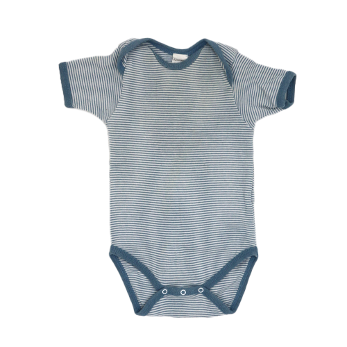 Hessnatur Kurzarm Body Blau/Weiß gestreift 62/68