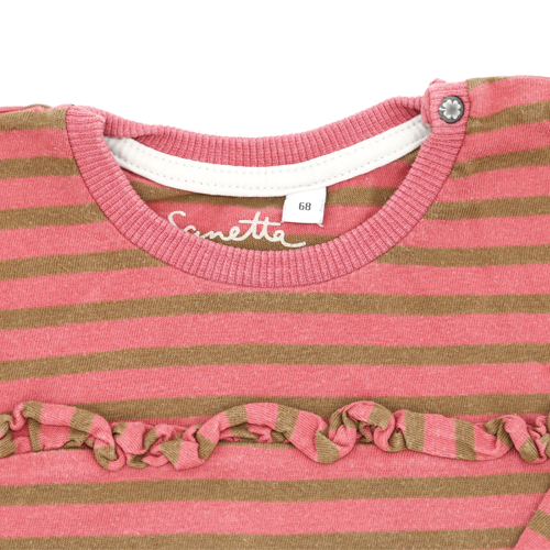 Sanetta Langarmshirt Rosa-Grün-Gestreift mit Rüschen 68